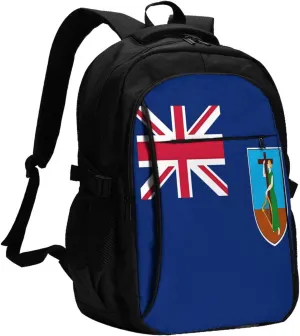 Montserrat Flag Business Laptop Backpack Travel Backpacks Outdoor Rucksack Large Bag Daypack with USB Charging Port Multi-Pocket for Hiking Camping