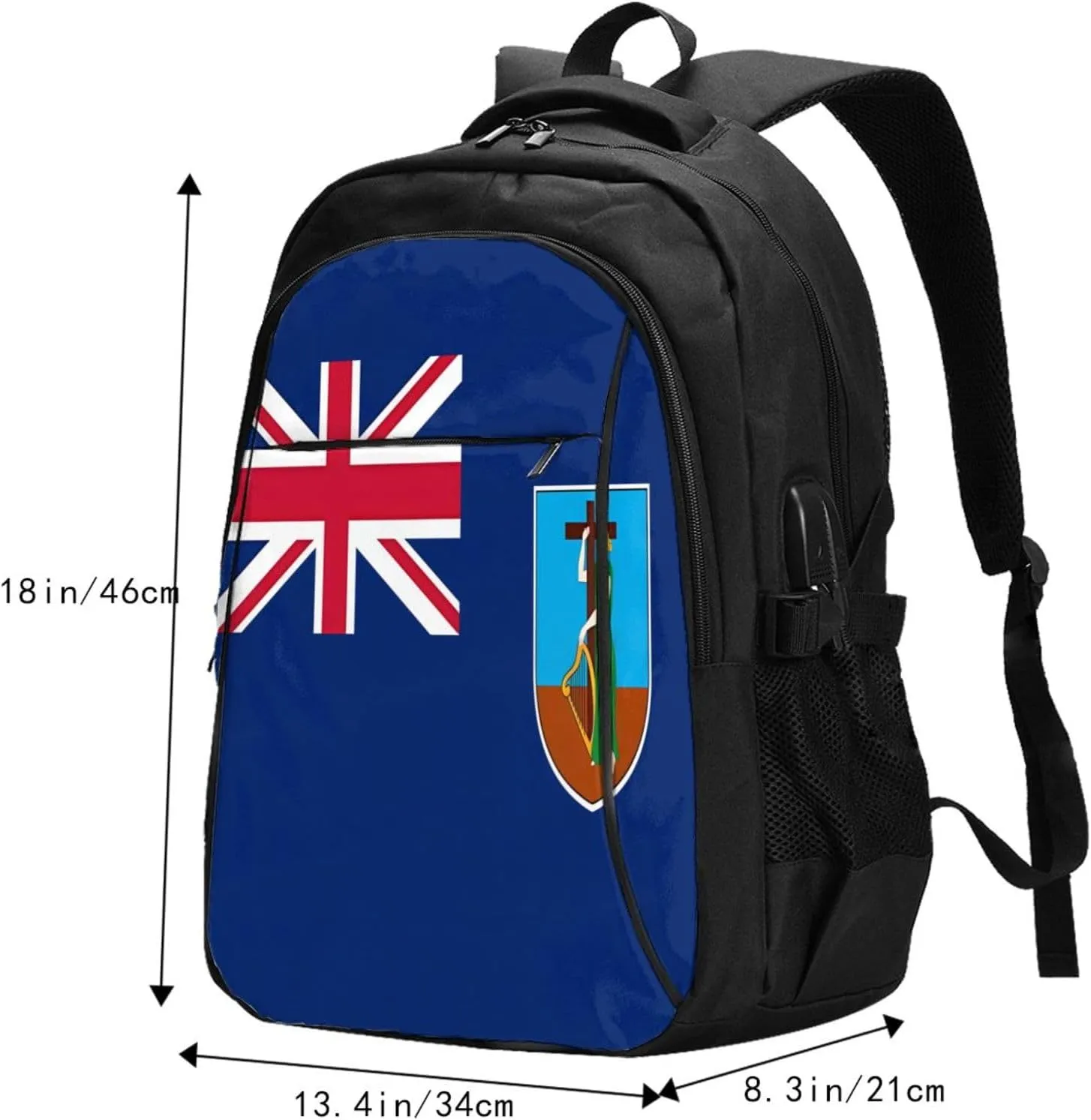 Montserrat Flag Business Laptop Backpack Travel Backpacks Outdoor Rucksack Large Bag Daypack with USB Charging Port Multi-Pocket for Hiking Camping