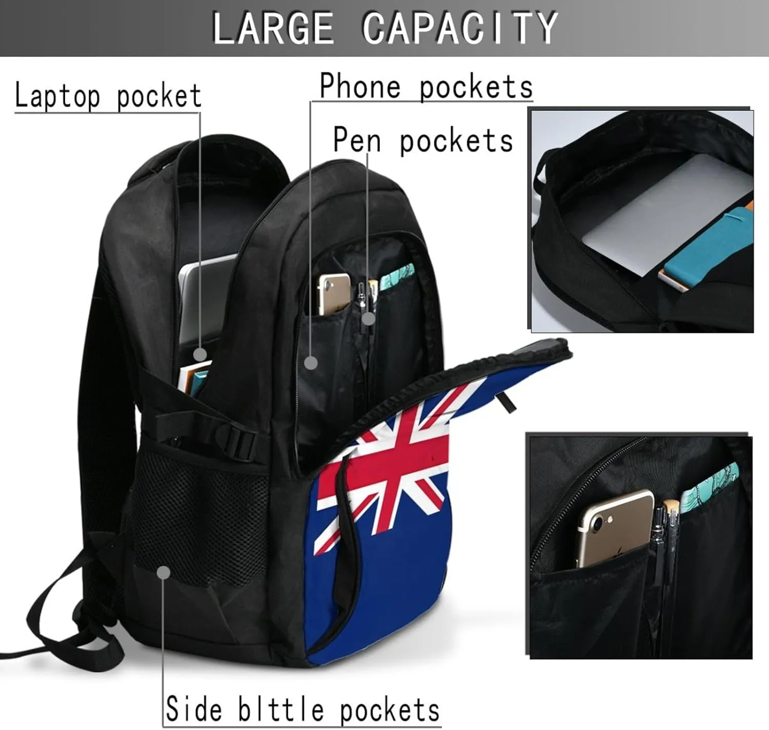 Montserrat Flag Business Laptop Backpack Travel Backpacks Outdoor Rucksack Large Bag Daypack with USB Charging Port Multi-Pocket for Hiking Camping