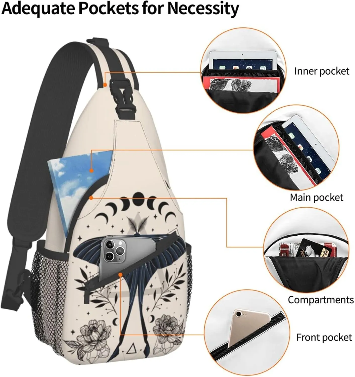 Moon Moth Sling Bag For Men Women Shoulder Backpack Chest Bags Crossbody Daypack For Hiking Camping Outdoor Trip