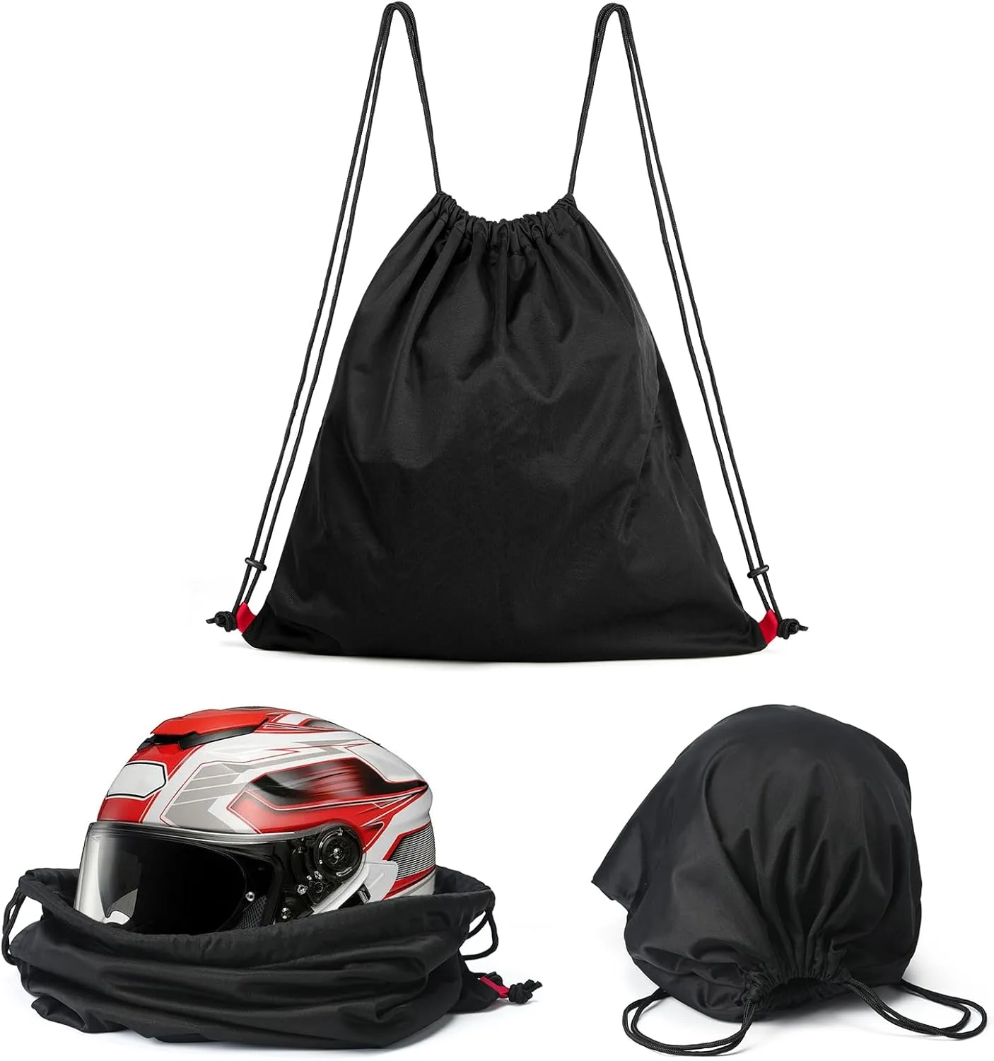 Motorcycle Helmet Bag, Drawstring Helmet Storage Bag Large Capacity For Ski Snowmobile Bicycle Welding Sports Riding Dirt Bike Motocross Cycling ATV UTV Helmet Lightweight (Black)