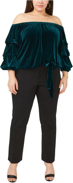 MSK Women Plus Velvet Off-The-Shoulder Blouse Green 2X