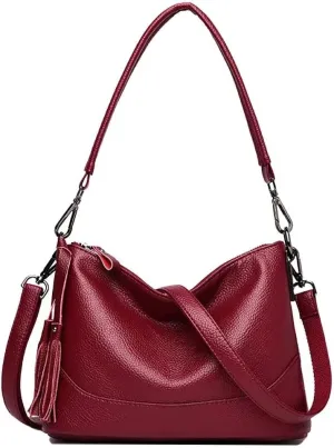 Mudono Crossbody Bag for Women Leather Shoulder Bag Tassel Satchel Retro Handbag Lightweight Purse