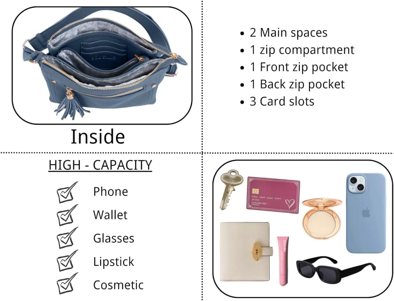 Multicompartment Functional Women Travel Crossbody with Comfortable Shoulder Strap