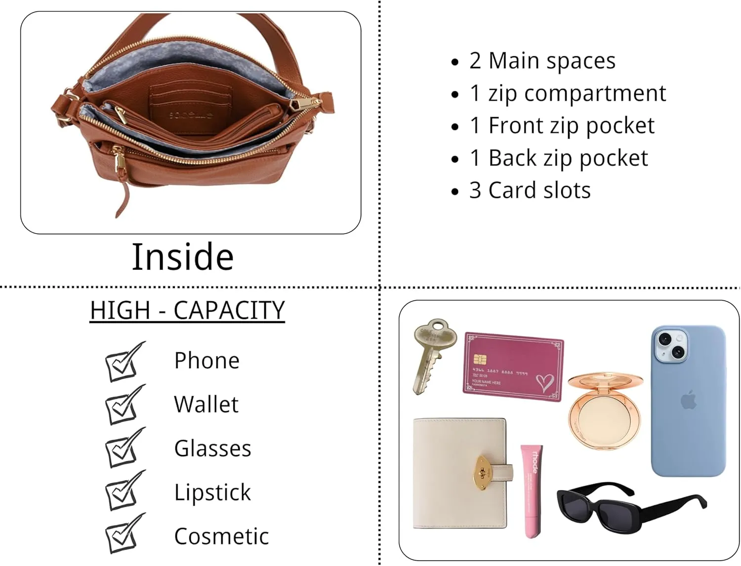 Multicompartment Functional Women Travel Crossbody with Comfortable Shoulder Strap