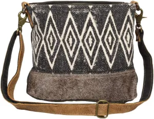Myra Bag Azure Upcycled Canvas & Cowhide Leather Shoulder Bag S-1266