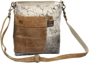Myra Bag Babble Upcycled Canvas & Leather Shoulder Bag S-1313, Brown, One Size
