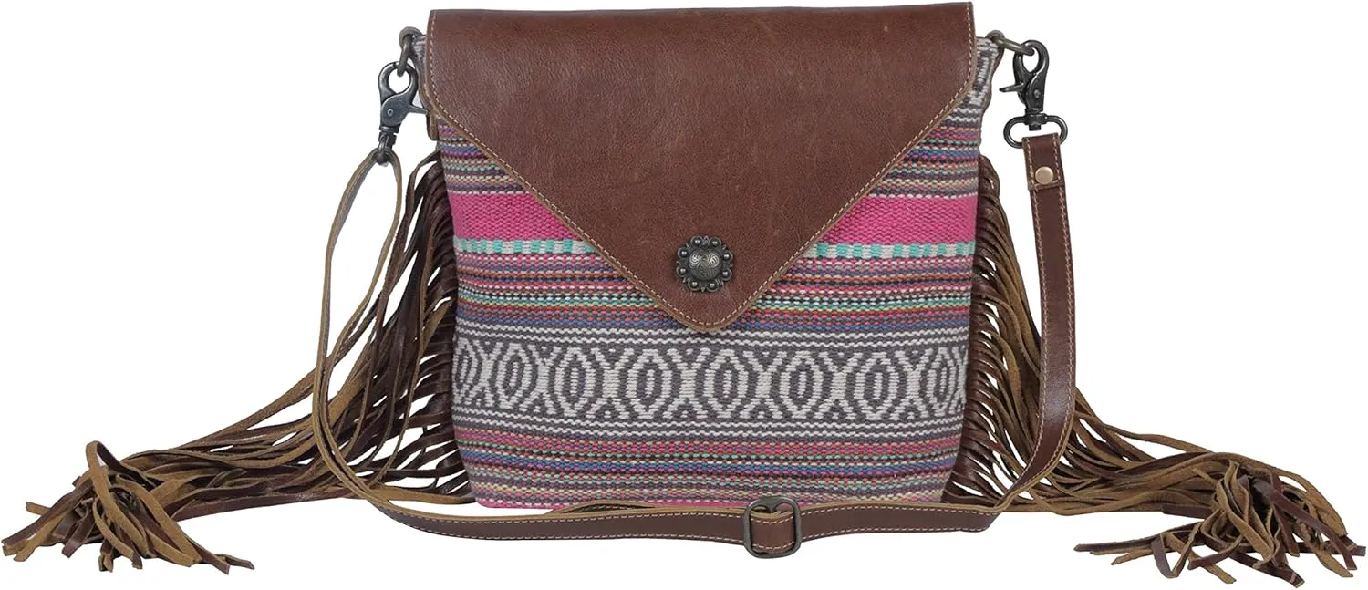 Myra Bag Western Leather Shoulder Bag for Women - Upcycled Canvas Crossbody Bag Vibrant Laces