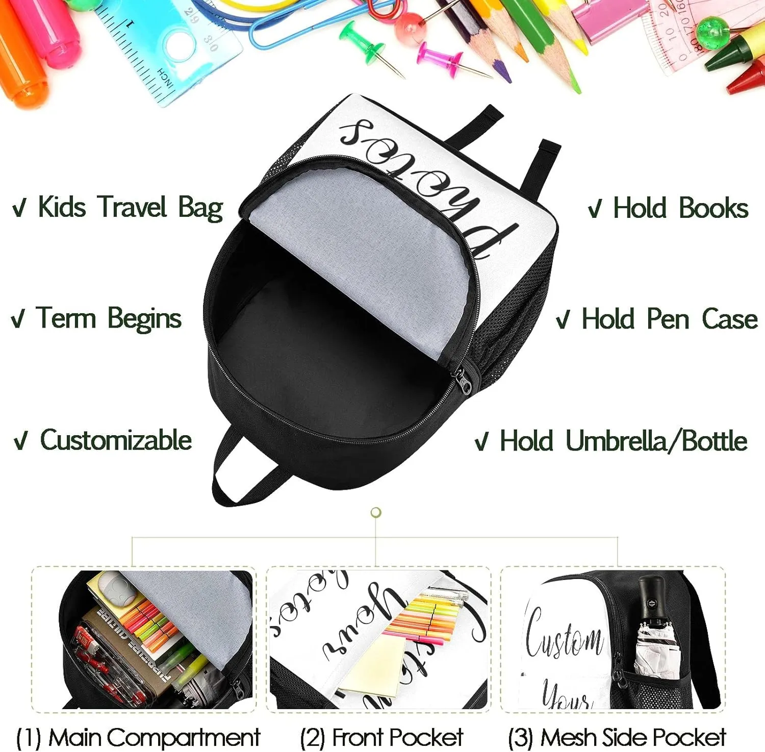 Naanle Custom Kids Backpack with Photos Backpacks Boys Girls Travel Rucksack Personalized Backpack for Preschool Kindergarten