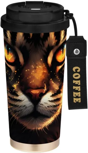 Nander Travel Coffee Mug Spill Proof 17oz,Cats Eyes Glowing Intensely Insulated Reusable Coffee Cups with Seal Lid, Vacuum Stainless Steel Travel Mugs to Go Car Tumbler for Hot/Ice Drinks