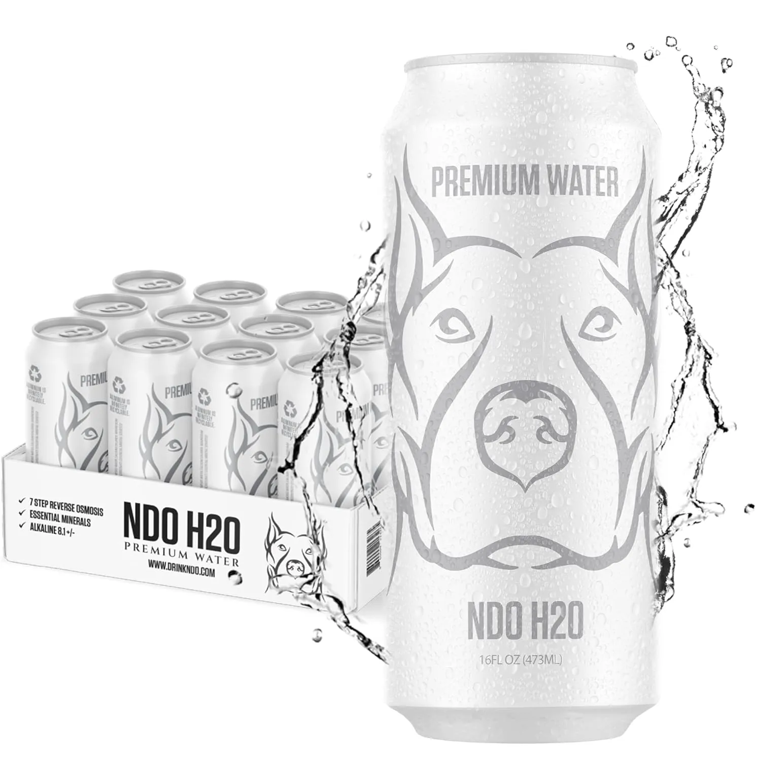 NDO H2O Premium Alkaline Water Case - 12 Pack (16 fl oz, Still) | Reverse Osmosis Purified Canned Water | Tested for Over 400 Impurities | pH 8.1 Balanced | Electrolytes & Minerals