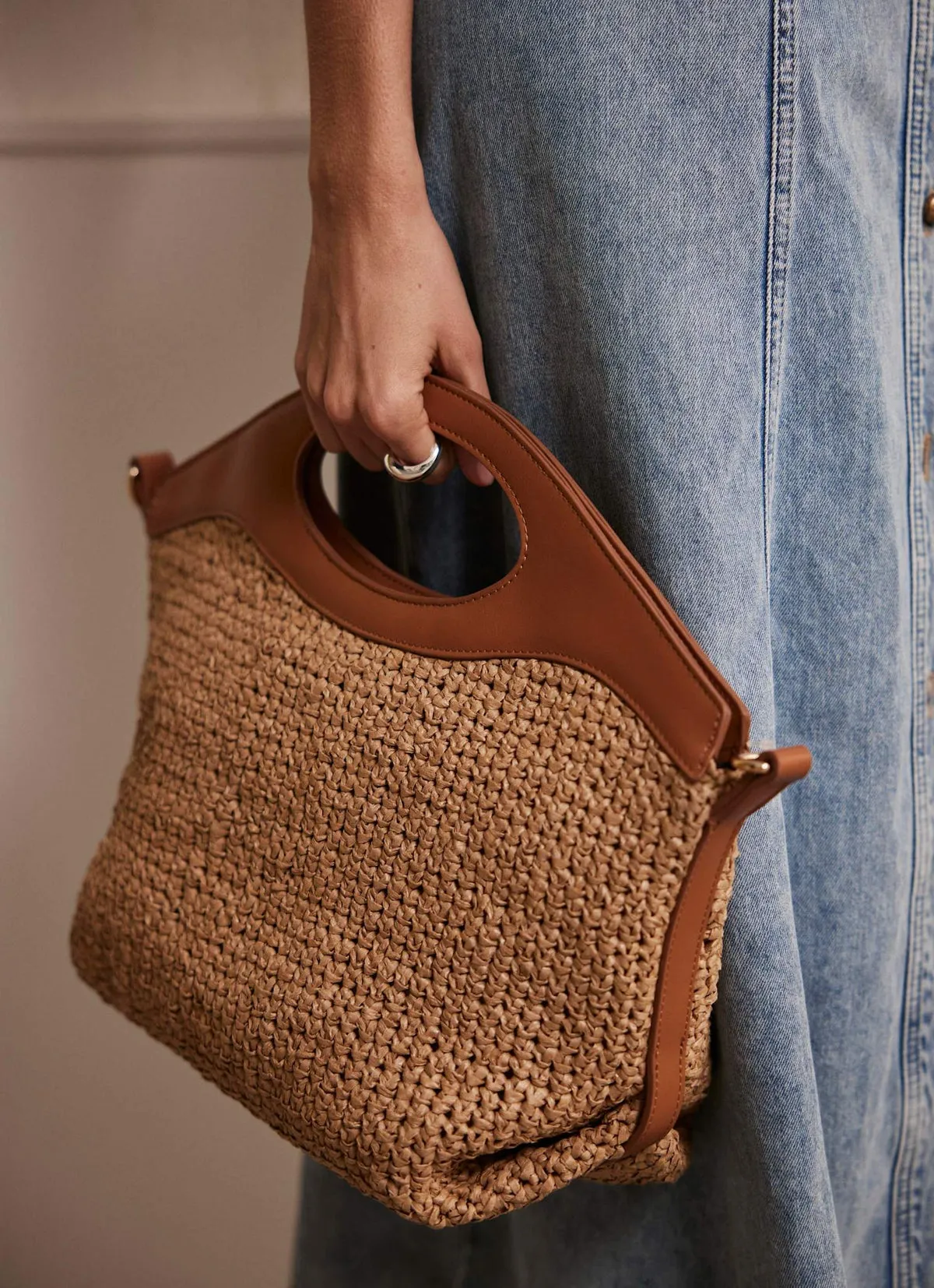 Neutral Woven Cross Body Bag