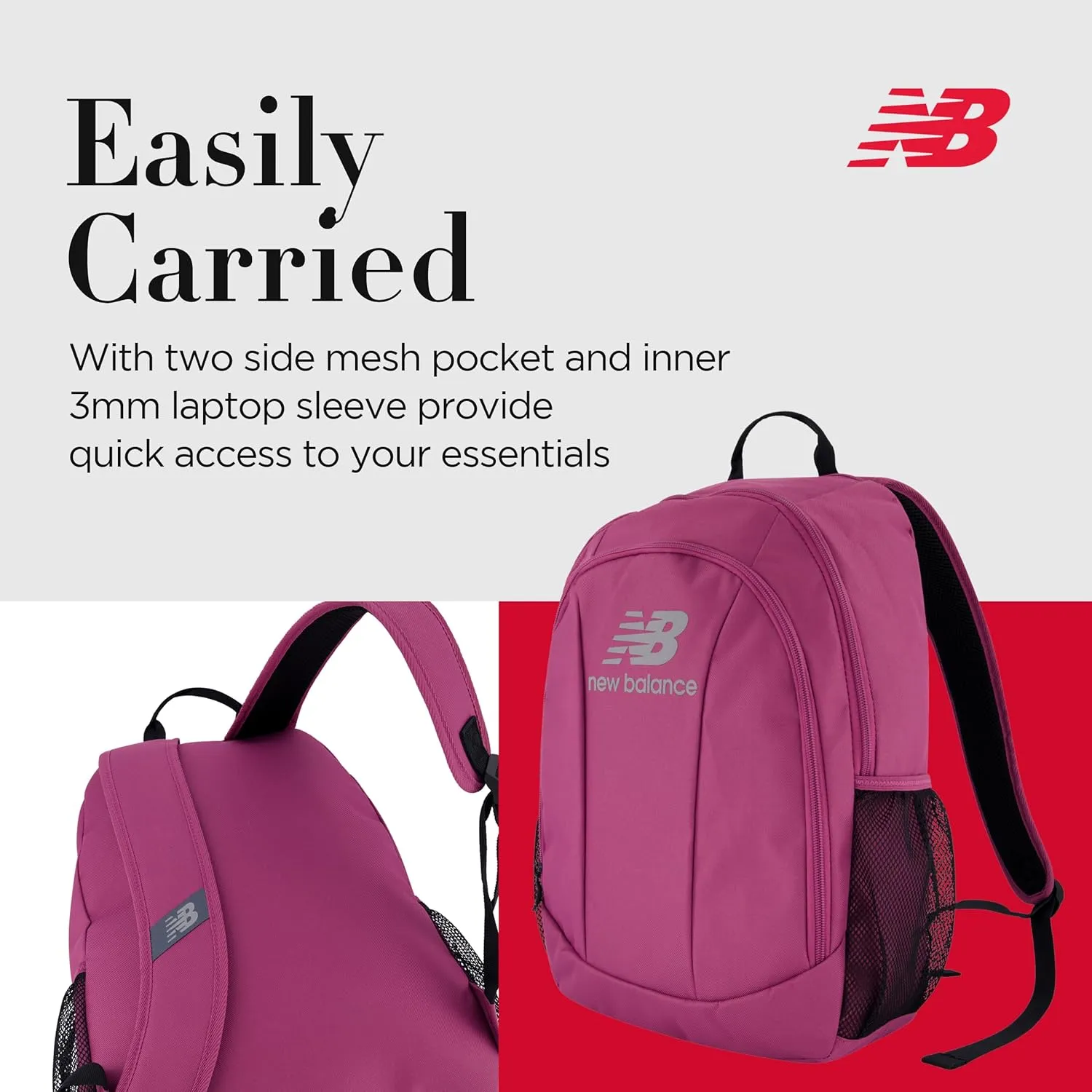 New Balance Laptop Backpack, Commuter Travel Bag for Men and Women, Burgundy, 19 Inch