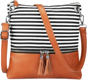 Newshows Women Lightweight Medium Canvas PU Leather Crossbody Bag with Tassel