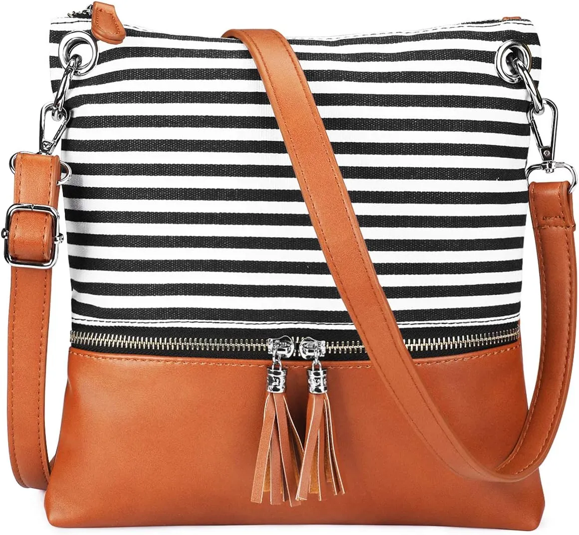 Newshows Women Lightweight Medium Canvas PU Leather Crossbody Bag with Tassel