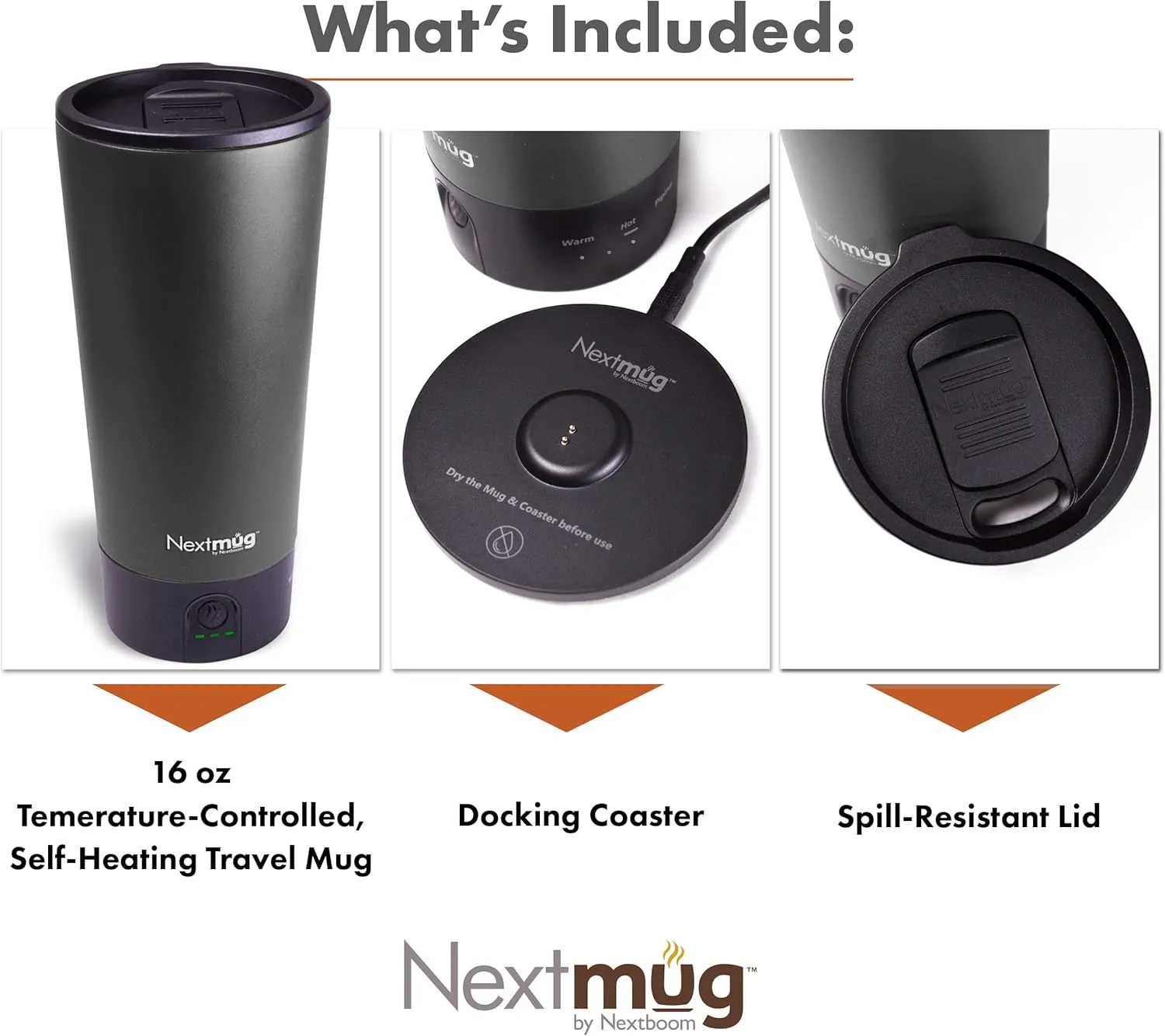 Nextmug Go - Temperature-Controlled, Self-Heating Travel Mug (Graphite - 16 oz.)