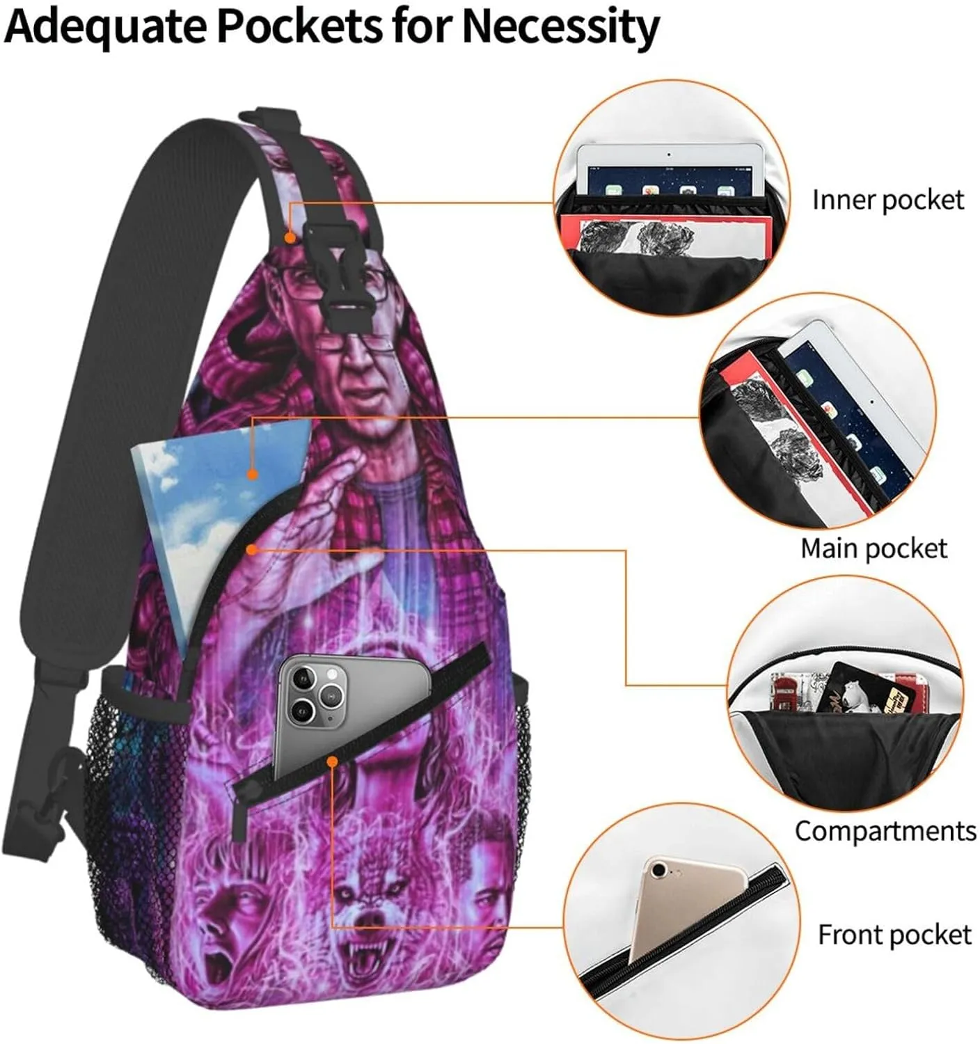 Nic-olas Cage Crossbody Bag Sling Shoulder Backpack, for Outdoor Travel,Sports,Camping,Hiking,Shoulder Bags