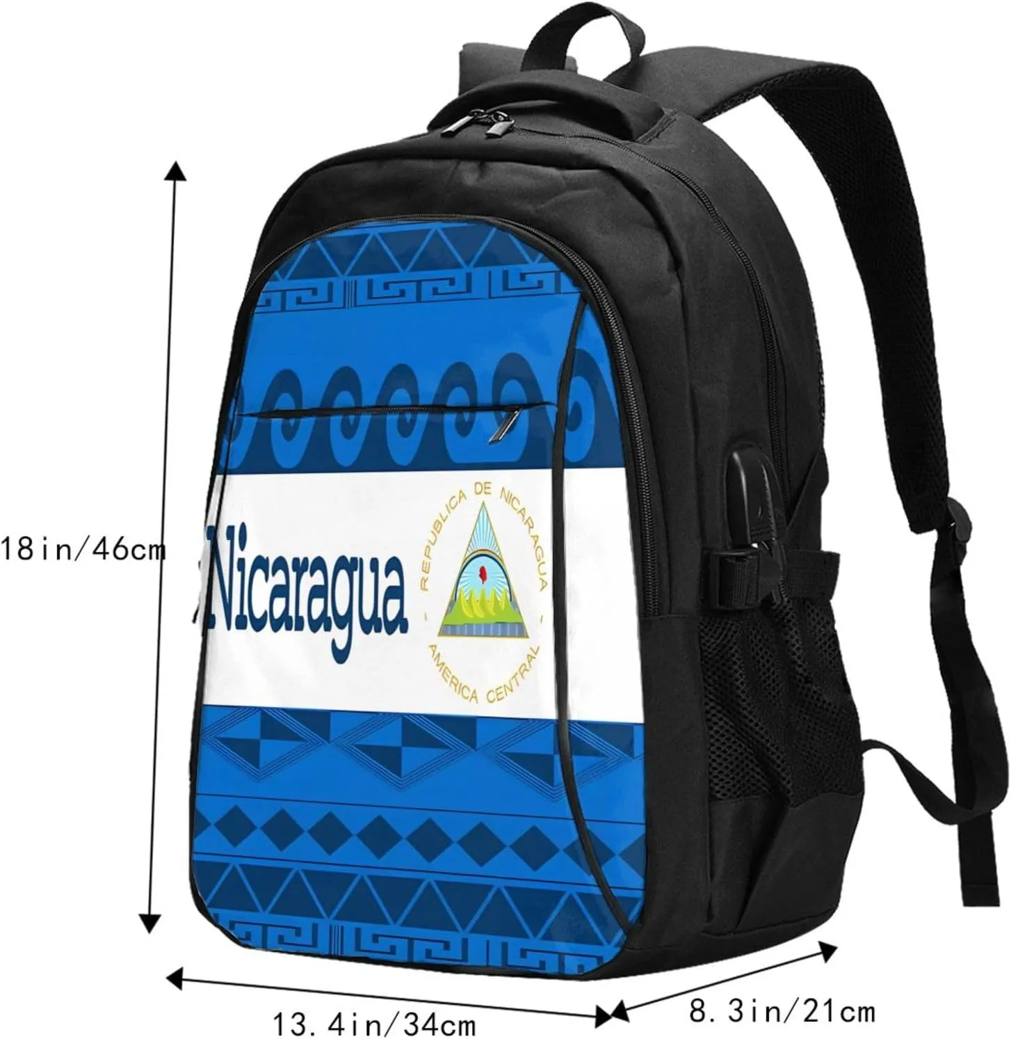 Nicaragua Flag Business Laptop Backpack Travel Backpacks Outdoor Rucksack Large Bag Daypack with USB Charging Port Multi-Pocket for Hiking Camping