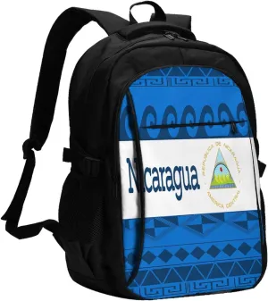 Nicaragua Flag Business Laptop Backpack Travel Backpacks Outdoor Rucksack Large Bag Daypack with USB Charging Port Multi-Pocket for Hiking Camping