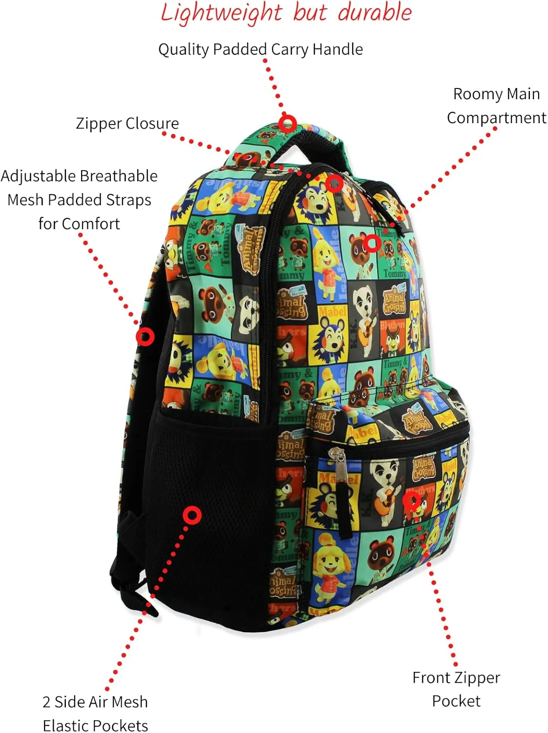 Nintendo Animal Crossing Kids 16 Inch School Backpack (One Size, Black)