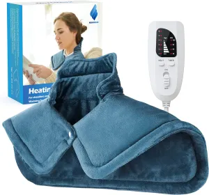 NIUONSIX Heating Pad for Neck and Shoulders, Father's Day Gifts for Dad, Weighted Electric Heat Wrap for Back Pain Relief 6 Heat Settings 4 Timers 2h Auto Off, Birthday Gifts for Women Mom Wife, Blue