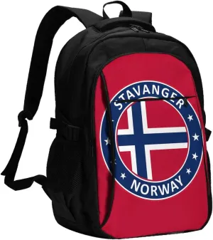 Norway Norwegian Flag Business Laptop Backpack Travel Backpacks Outdoor Rucksack Large Bag Daypack with USB Charging Port Multi-Pocket for Hiking Camping