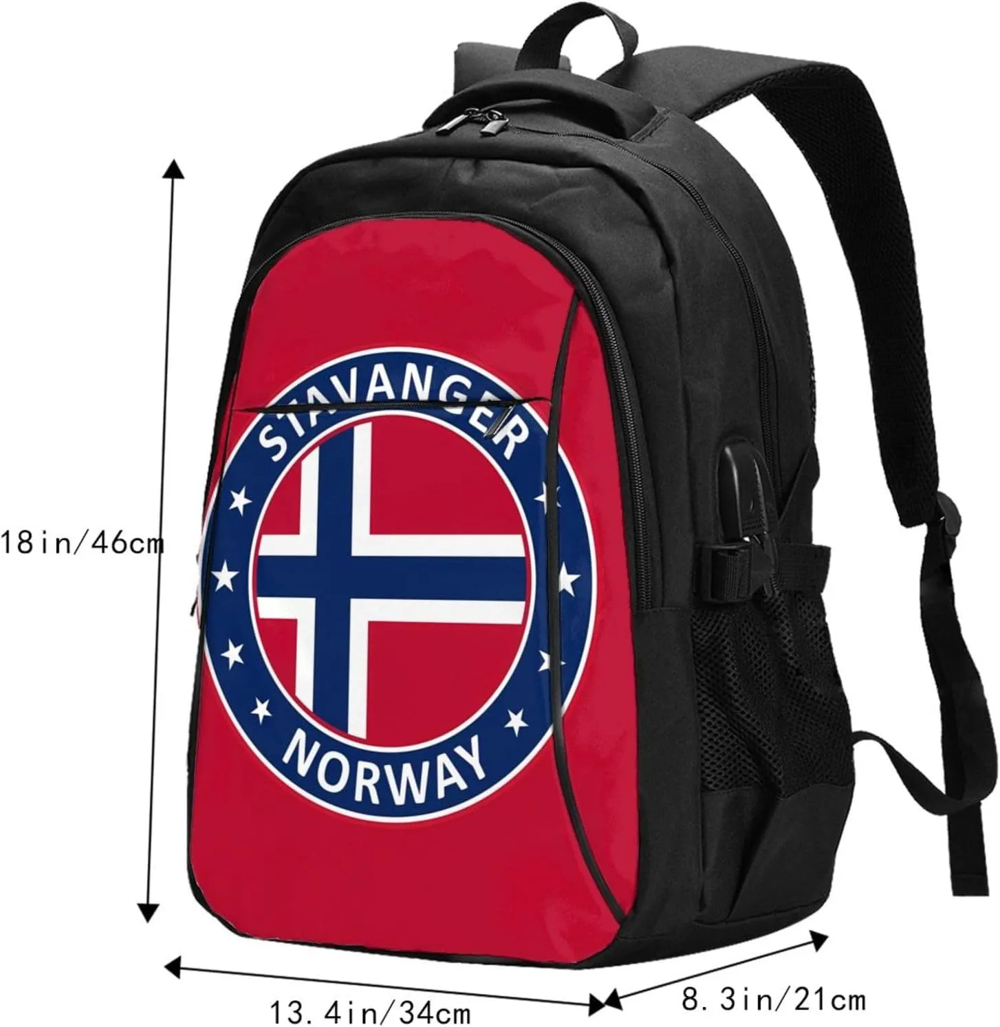 Norway Norwegian Flag Business Laptop Backpack Travel Backpacks Outdoor Rucksack Large Bag Daypack with USB Charging Port Multi-Pocket for Hiking Camping