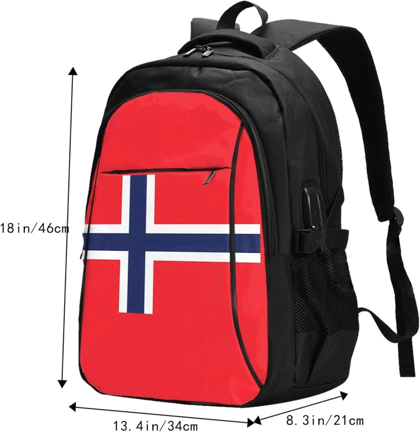 Norway Norwegian Flag Business Laptop Backpack Travel Backpacks Outdoor Rucksack Large Bag Daypack with USB Charging Port Multi-Pocket for Hiking Camping