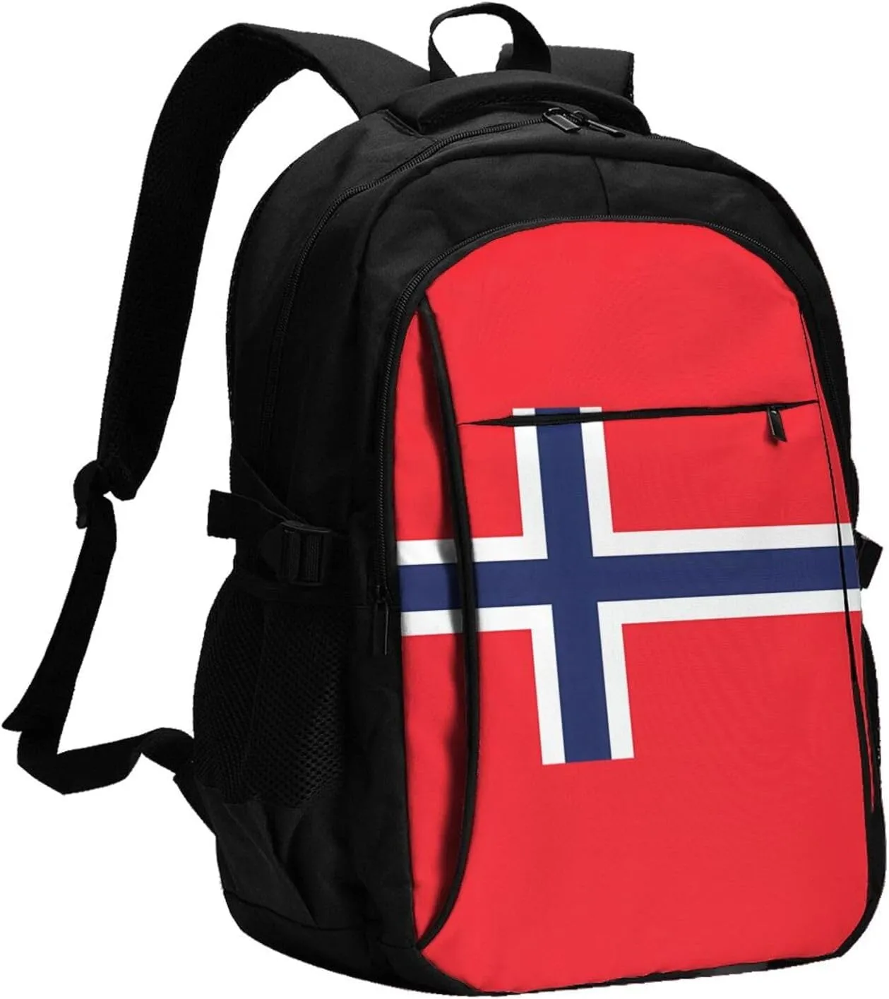 Norway Norwegian Flag Business Laptop Backpack Travel Backpacks Outdoor Rucksack Large Bag Daypack with USB Charging Port Multi-Pocket for Hiking Camping