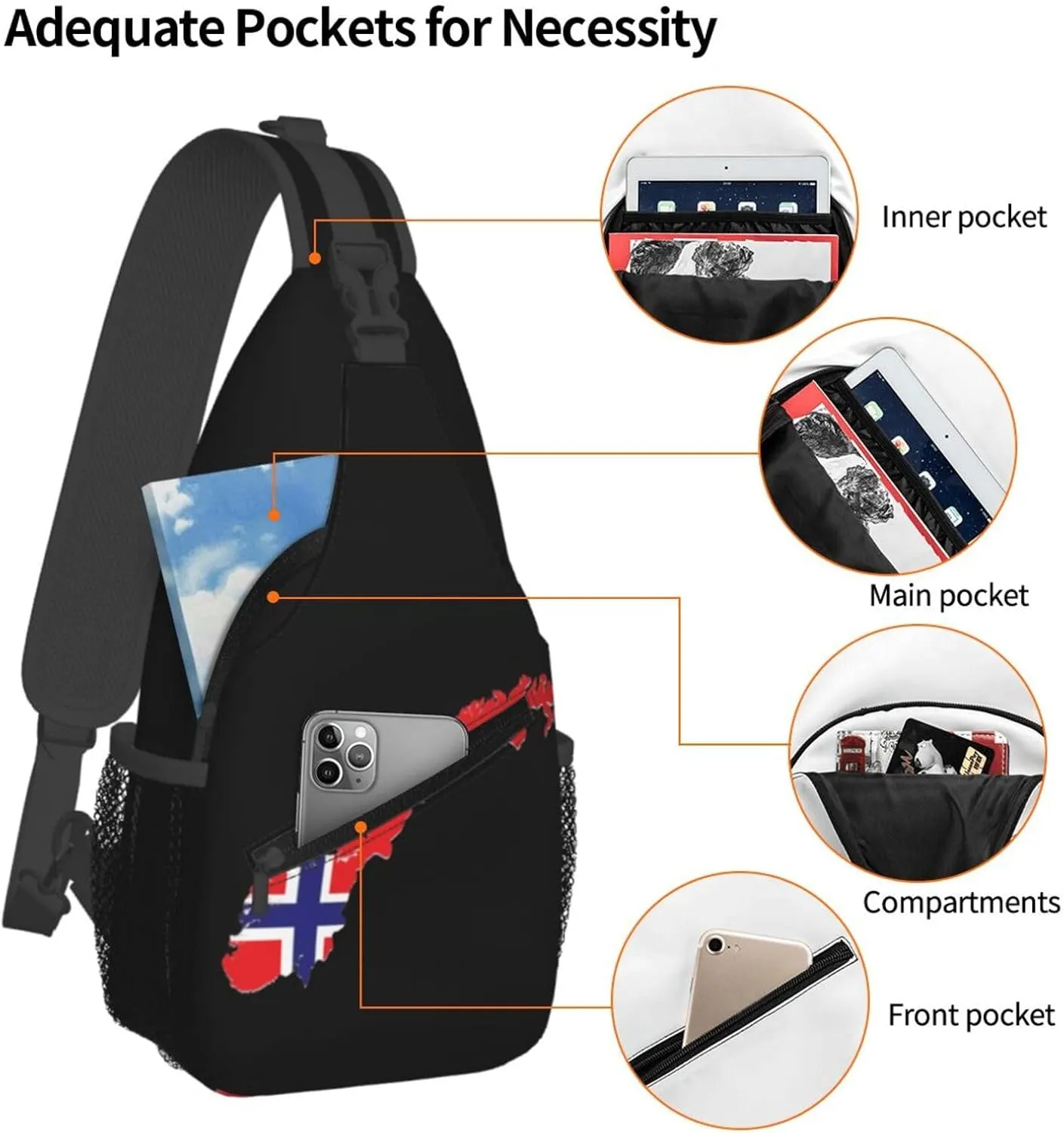 Norway Shoulder Bag Norway Flag Sling Backpack Daypack Casual Bag Norwegian Backpack Bag for Outdoor