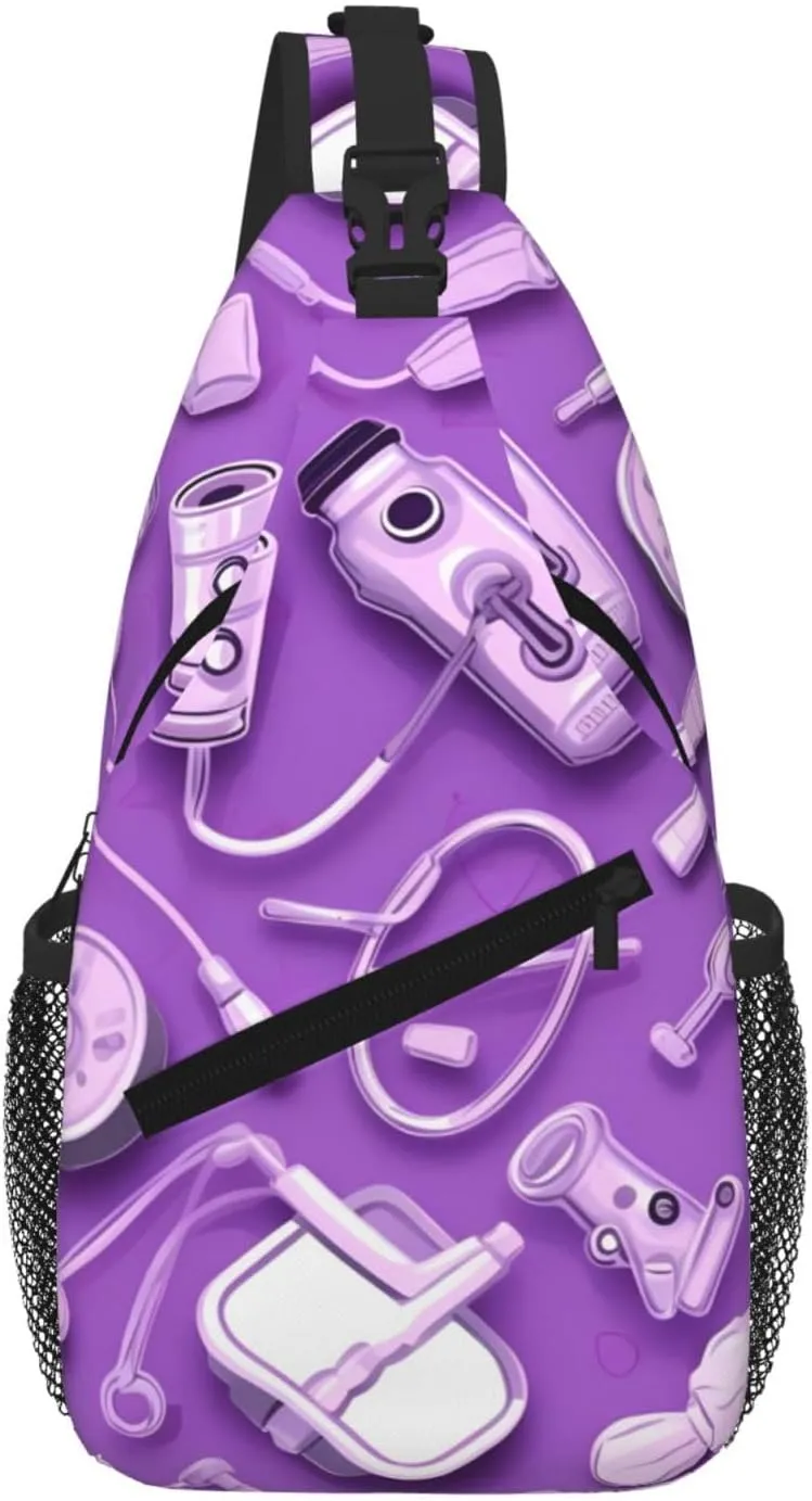 Nurse Pattern Purple Print Cross Chest Bag Diagonally For Short-Distance Travel And Daily Use
