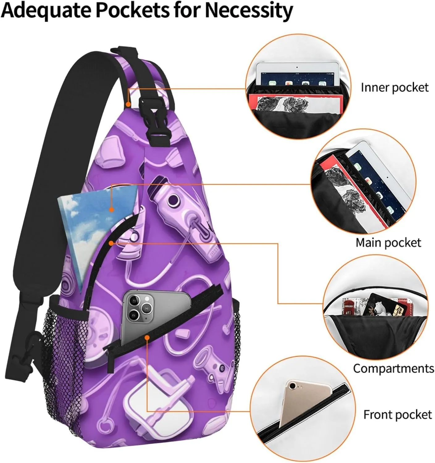 Nurse Pattern Purple Print Cross Chest Bag Diagonally For Short-Distance Travel And Daily Use