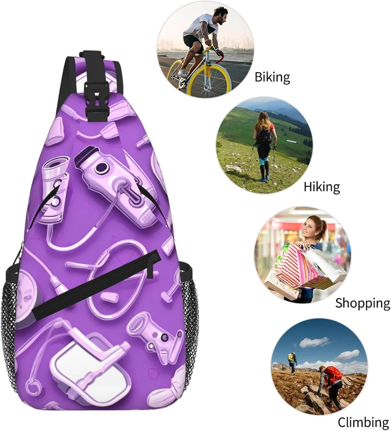 Nurse Pattern Purple Print Cross Chest Bag Diagonally For Short-Distance Travel And Daily Use