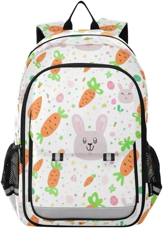 ODAWA Cute Rabbit Carrot Back Pack for School Casual Daypack for Travel with Bottle Side Pockets Kids Backpack Ages 6-12