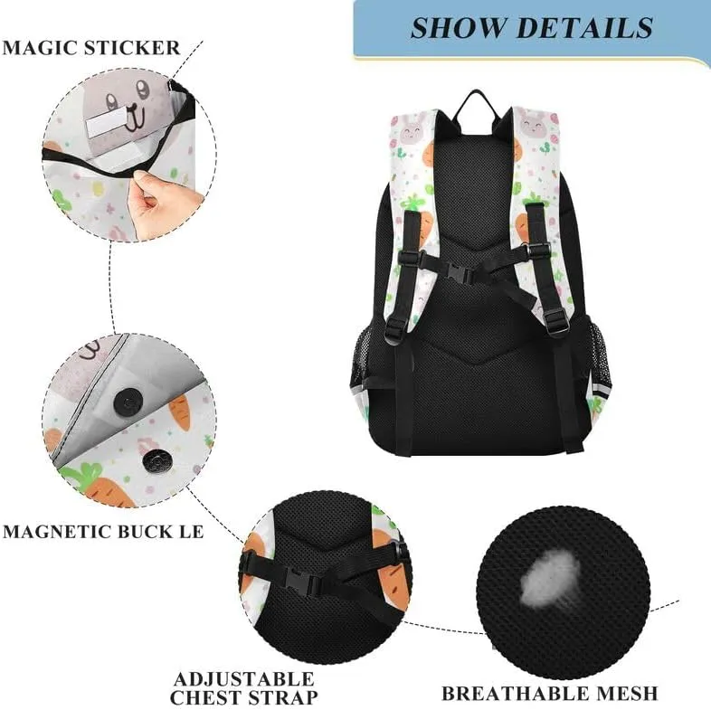 ODAWA Cute Rabbit Carrot Back Pack for School Casual Daypack for Travel with Bottle Side Pockets Kids Backpack Ages 6-12