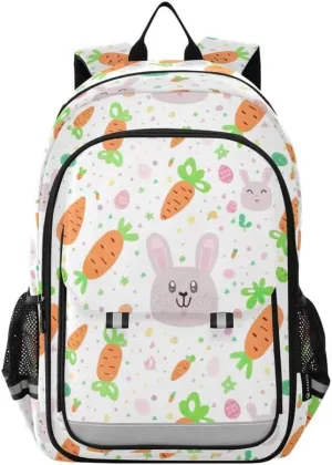 ODAWA Cute Rabbit Carrot Back Pack for School Casual Daypack for Travel with Bottle Side Pockets Kids Backpack Ages 6-12