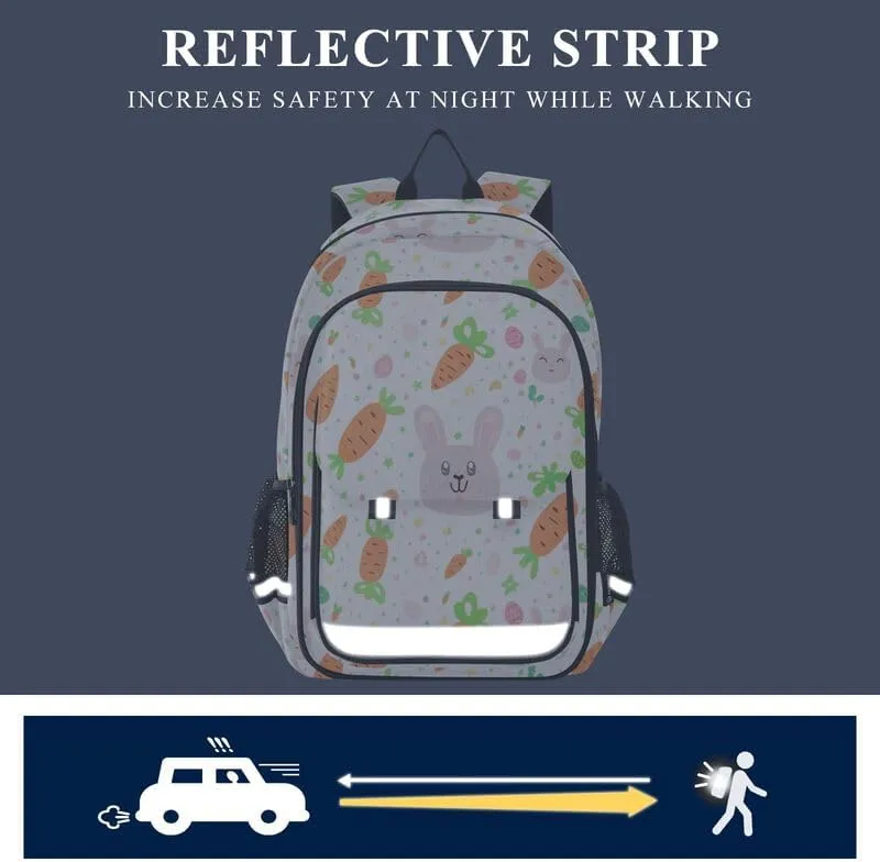 ODAWA Cute Rabbit Carrot Back Pack for School Casual Daypack for Travel with Bottle Side Pockets Kids Backpack Ages 6-12