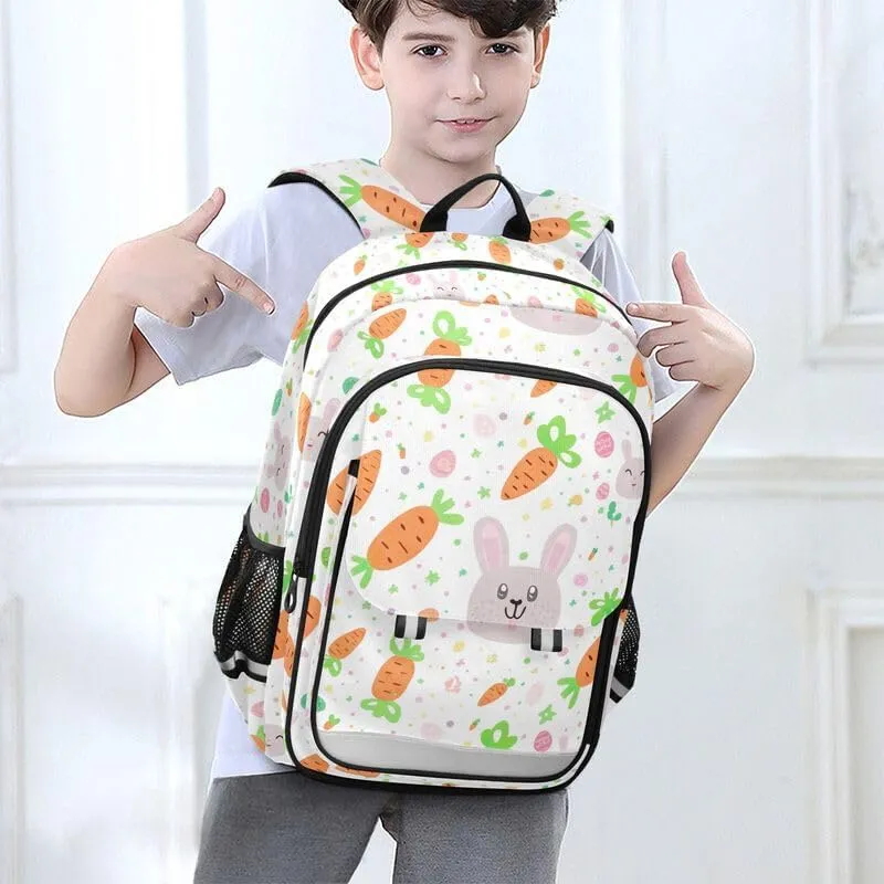 ODAWA Cute Rabbit Carrot Back Pack for School Casual Daypack for Travel with Bottle Side Pockets Kids Backpack Ages 6-12