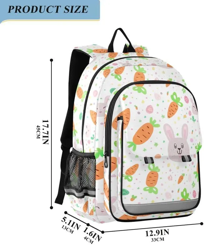 ODAWA Cute Rabbit Carrot Back Pack for School Casual Daypack for Travel with Bottle Side Pockets Kids Backpack Ages 6-12