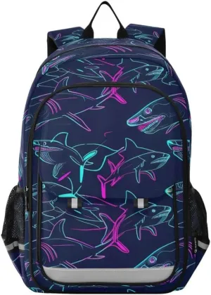 ODAWA Neon Shark Navy Cute Backpack for School Large Capacity Lightweight Bookbags Girls Boys Backpack