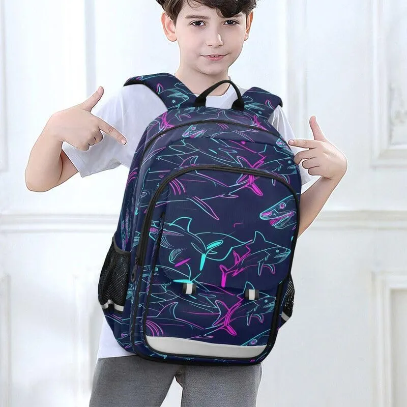 ODAWA Neon Shark Navy Cute Backpack for School Large Capacity Lightweight Bookbags Girls Boys Backpack