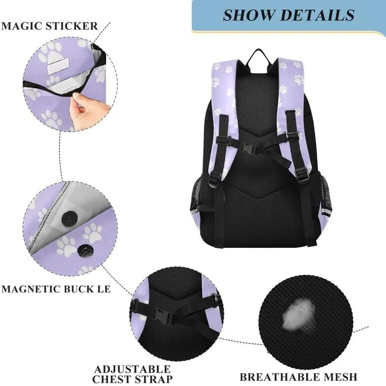 ODAWA Paw Prints Pastel Purple Tile Little Kids Backpack Laptop Backpack Purse Travel Bag Kids Backpack Ages 6-12