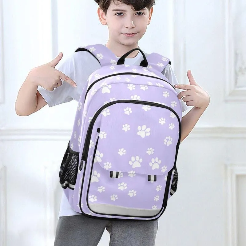 ODAWA Paw Prints Pastel Purple Tile Little Kids Backpack Laptop Backpack Purse Travel Bag Kids Backpack Ages 6-12
