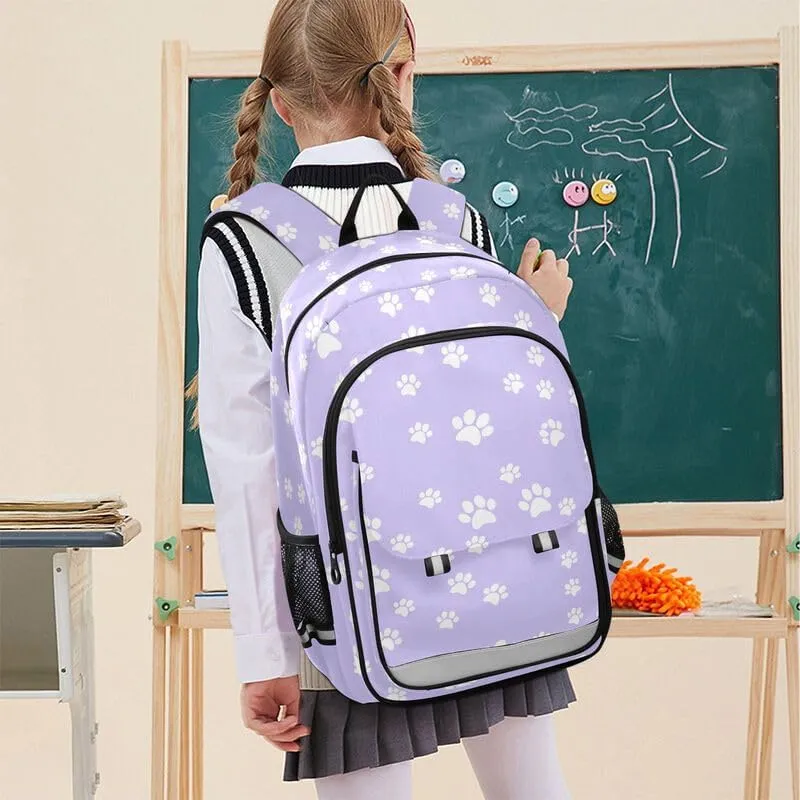 ODAWA Paw Prints Pastel Purple Tile Little Kids Backpack Laptop Backpack Purse Travel Bag Kids Backpack Ages 6-12