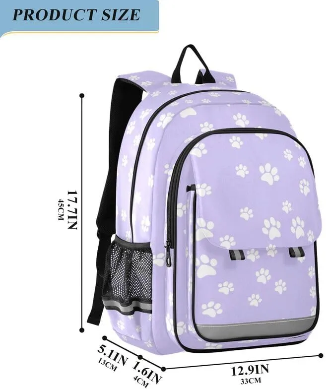 ODAWA Paw Prints Pastel Purple Tile Little Kids Backpack Laptop Backpack Purse Travel Bag Kids Backpack Ages 6-12