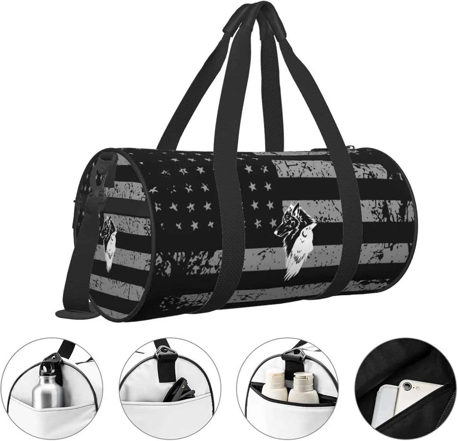 Odin Viking Norse Wolf Travel Luggage Duffel Bag Sports Rolling Foldable Duffel Bag, Black
