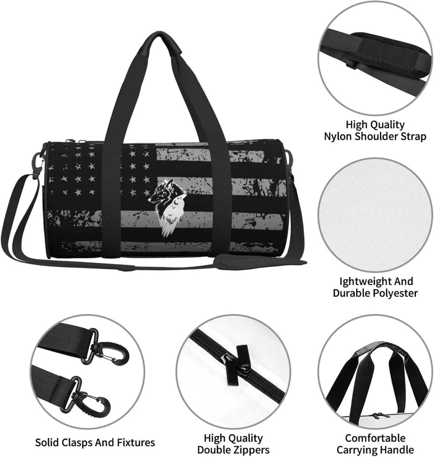 Odin Viking Norse Wolf Travel Luggage Duffel Bag Sports Rolling Foldable Duffel Bag, Black