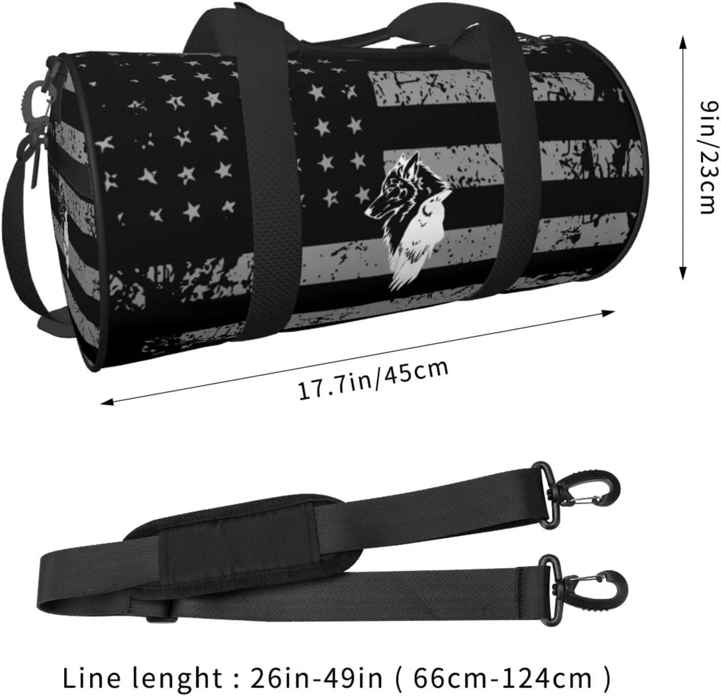 Odin Viking Norse Wolf Travel Luggage Duffel Bag Sports Rolling Foldable Duffel Bag, Black