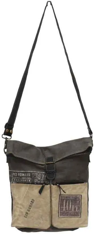 Old Howard Upcycled Canvas Leather Trim Crossbody Bag