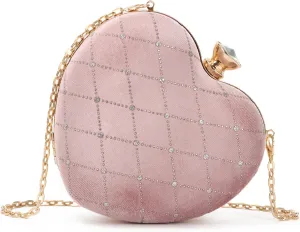 Oweisong Red Heart Shaped Purses for Women Black Velvet Clutch Bag Sparkling Rhinestone Evening Handbag for Wedding Party